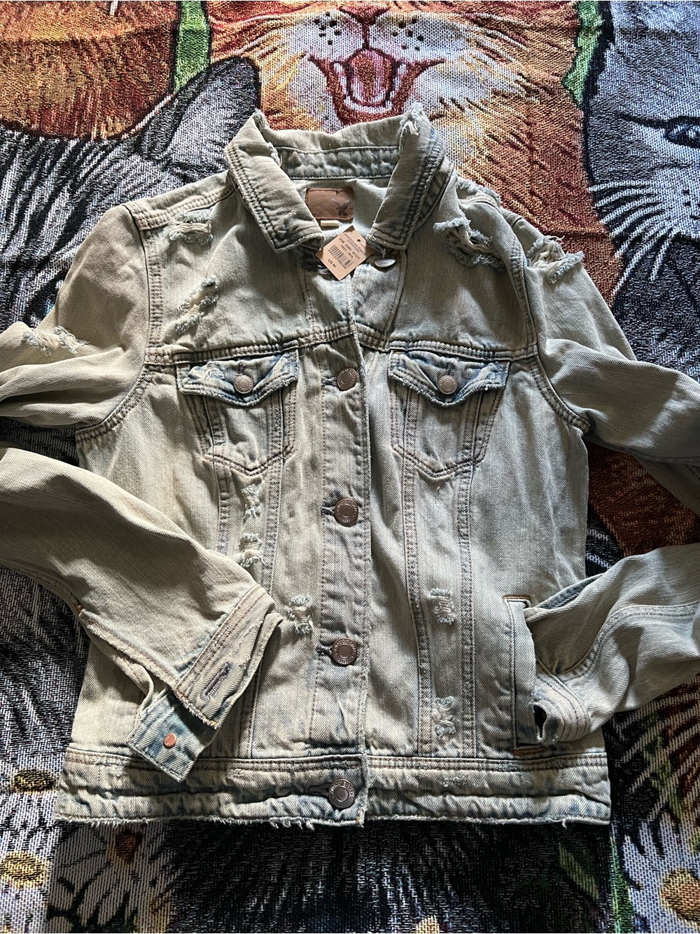 Distressed Light Wash Denim Jacket - Light Blue